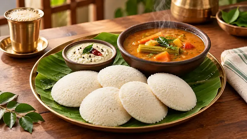 Idli Sambar Coconut Chutney