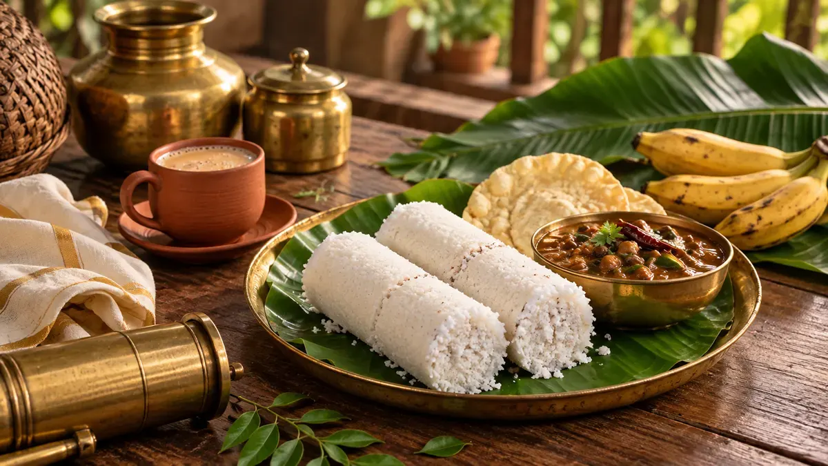 Puttu Kadala Curry Ripe Banana Pappadam