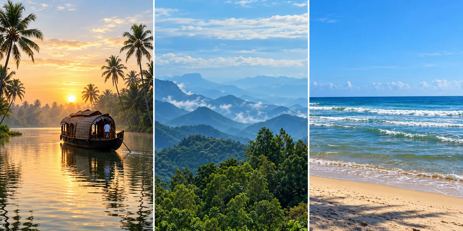 Kerala backwaters, misty hills and a sandy beach